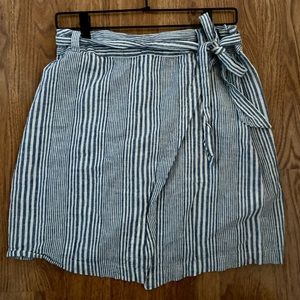 Blue and white striped linen wrap skirt